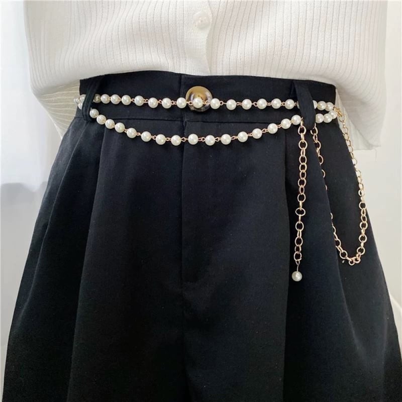 Женски колан за талия, многослоен дизайн с изкуствени перли, метална регулируема верига, регулируема и персонализирана