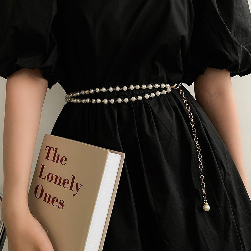 Женски колан за талия, многослоен дизайн с изкуствени перли, метална регулируема верига, регулируема и персонализирана