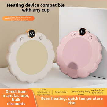 Умна подложка за чаша с регулируема температура, захранване от мрежата, пластмасов корпус, управление с бутон, автоматично изключване