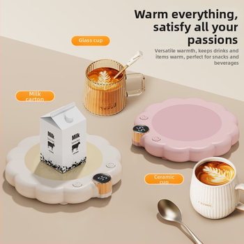 Умна подложка за чаша с регулируема температура, захранване от мрежата, пластмасов корпус, управление с бутон, автоматично изключване