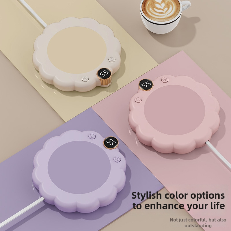 Умна подложка за чаша с регулируема температура, захранване от мрежата, пластмасов корпус, управление с бутон, автоматично изключване