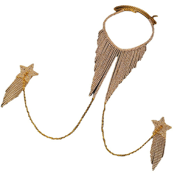 Дамска телесна верига със стрази, звездообразна гръдна част и пискюли, електроплатирана, сплав с инкрустирани камъни