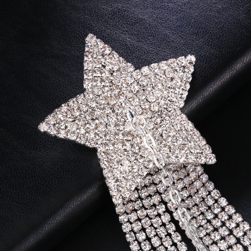 Дамска телесна верига със стрази, звездообразна гръдна част и пискюли, електроплатирана, сплав с инкрустирани камъни