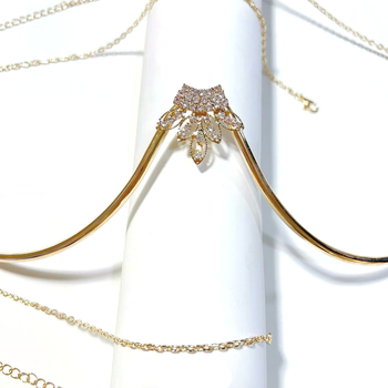 Женска верига за тяло с кристали, листовиден дизайн, електроплакирана неръждаема стомана