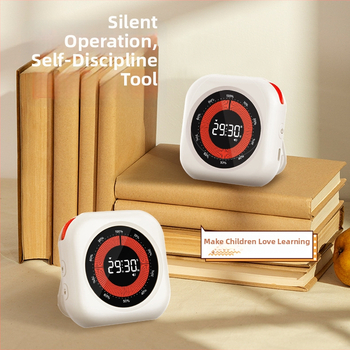 Визуален таймер за учене на ученици, таймер за самодисциплина, кръгъл корпус (електронно движение, LCD дисплей, хронограф, батерийно захранване)