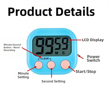 Електронен таймер за тренировки и грижа за външния вид с превключвател, LED дисплей, пластмасов корпус, захранване от батерии, хронограф