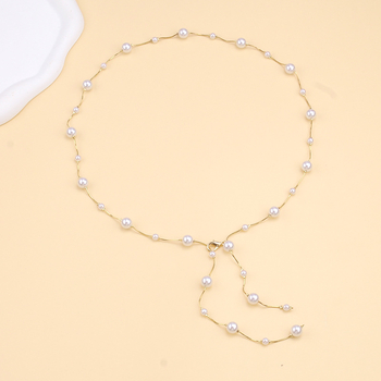 Унисекс талияна верижка от метал, елегантен дизайн, едно кръгло коланче, дължина 105 cm