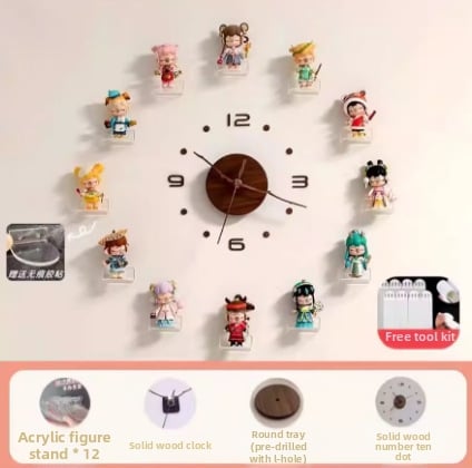 Стенен часовник от орехово дърво, кръгъл циферблат с лице от смола, батериен механизъм, аналогов дисплей с цифри, стил карикатура, подходящ за хол, спалня и офис.