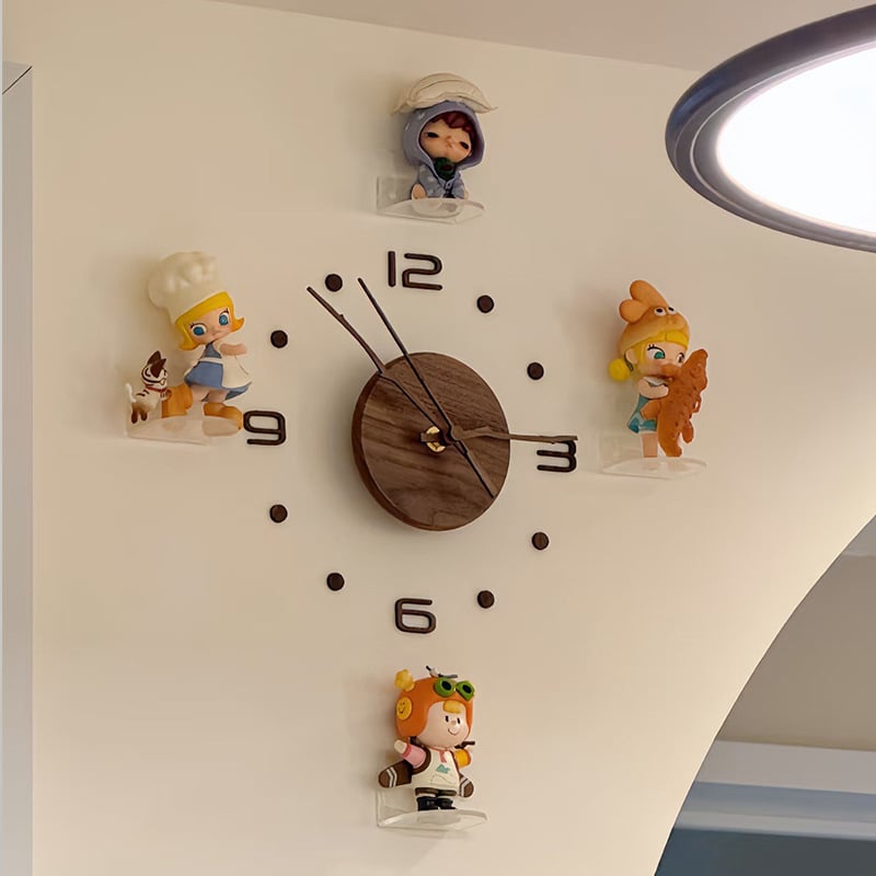 Стенен часовник от орехово дърво, кръгъл циферблат с лице от смола, батериен механизъм, аналогов дисплей с цифри, стил карикатура, подходящ за хол, спалня и офис.