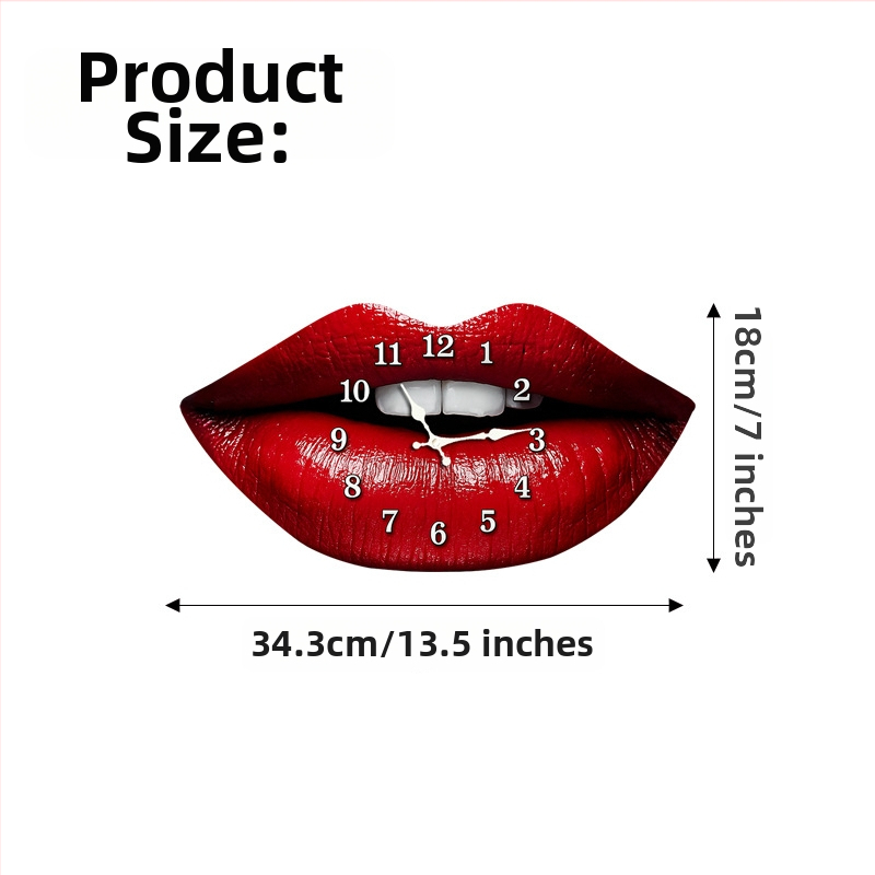 Стенен часовник с червени устни — Нордичен стил, безшумен кварцов часовник с движение Seiko, дървен циферблат, едностранен