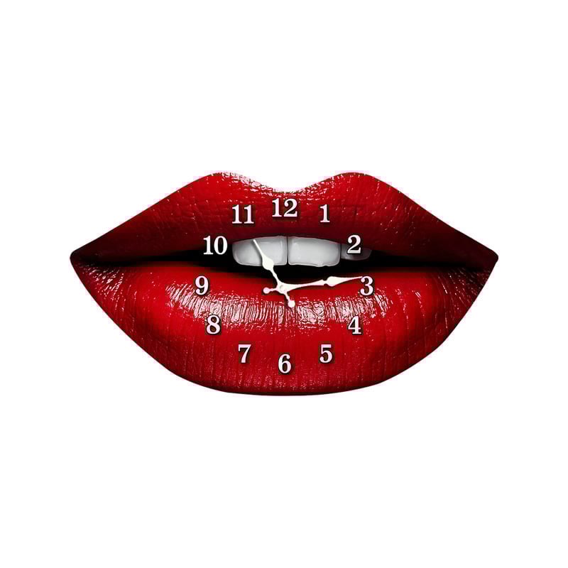 Стенен часовник с червени устни — Нордичен стил, безшумен кварцов часовник с движение Seiko, дървен циферблат, едностранен