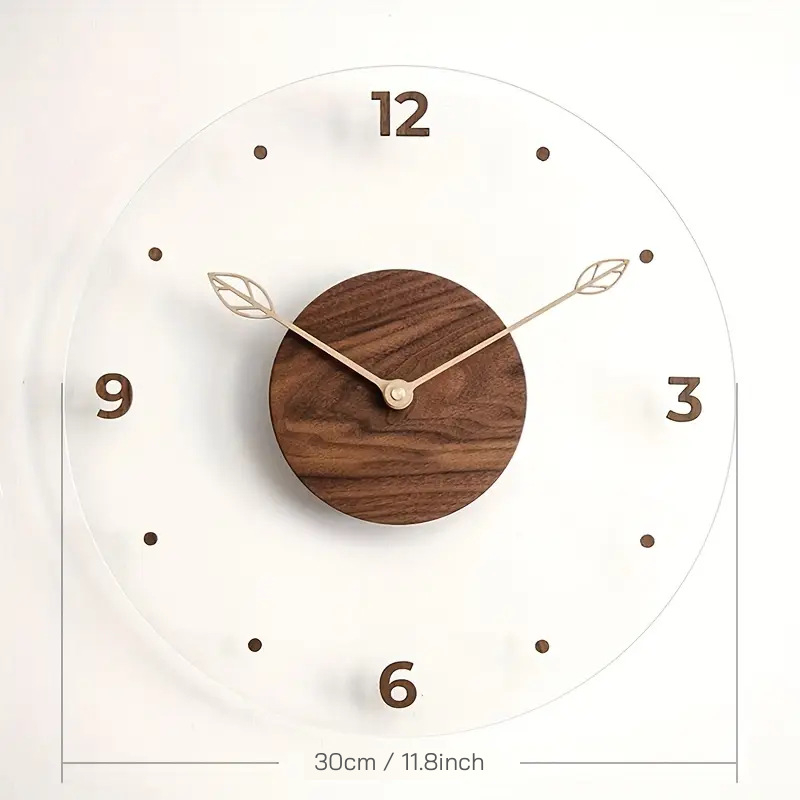 Стилен стенен часовник от дърво, акрилен циферблат, кварцов плавен ход, батерийно захранване, двустранен.