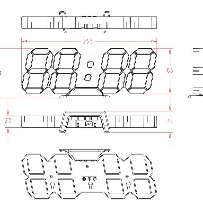 Стенен часовник с LED дигитален дисплей, термометър и влагомер, вечен календар с месец, 24-часово показване, батерийно електронно движение