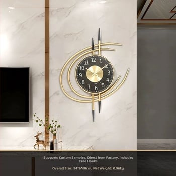 Стенен часовник в скандинавски стил, кръгъл, аналогов дисплей с плавна работа на секундната стрелка, захранван от батерия, метален корпус и кварцово стъкло