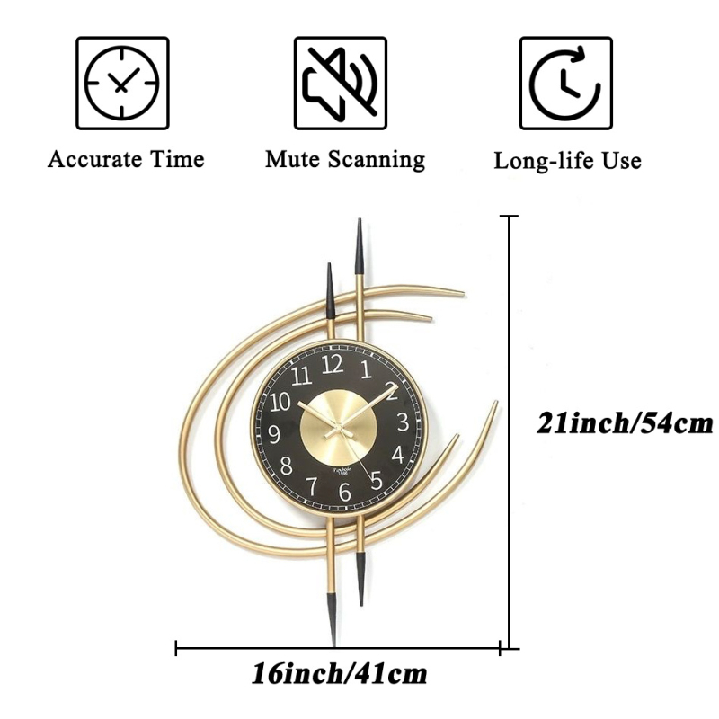 Стенен часовник в скандинавски стил, кръгъл, аналогов дисплей с плавна работа на секундната стрелка, захранван от батерия, метален корпус и кварцово стъкло