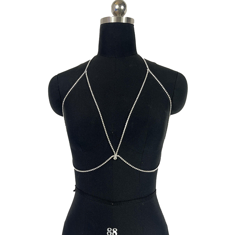 Двойна сърцевидна кристална гръдна верига - ръчна изработка, персонализираема верига за тяло за бански, сърцевиден дизайн