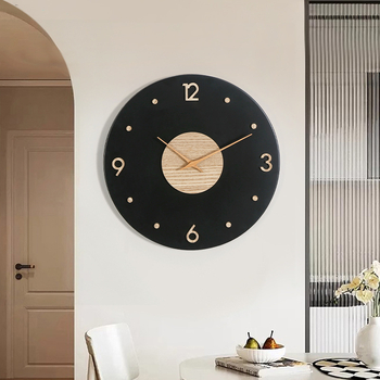 Стенен часовник в скандинавски стил, кръгъл, безшумен ход със sweep, захранван с батерия, циферблат от дърво и plexiglas