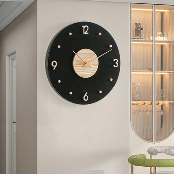 Стенен часовник в скандинавски стил, кръгъл, безшумен ход със sweep, захранван с батерия, циферблат от дърво и plexiglas