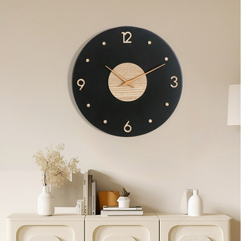 Стенен часовник в скандинавски стил, кръгъл, безшумен ход със sweep, захранван с батерия, циферблат от дърво и plexiglas