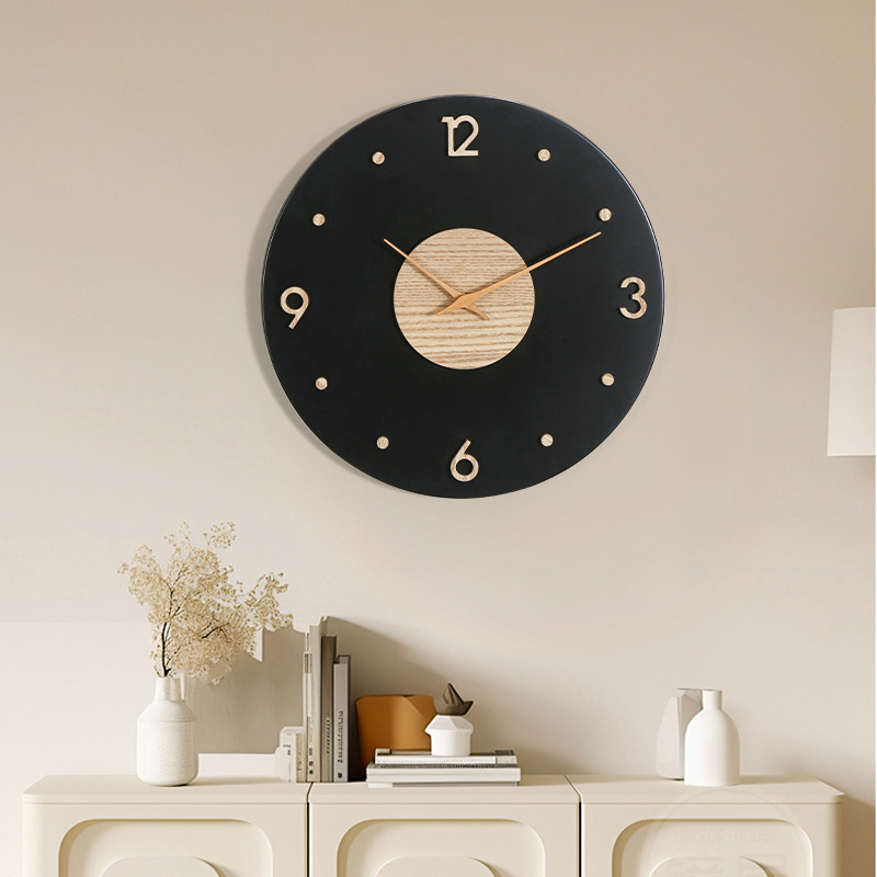 Стенен часовник в скандинавски стил, кръгъл, безшумен ход със sweep, захранван с батерия, циферблат от дърво и plexiglas