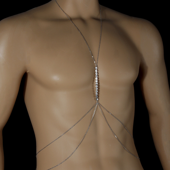 Мъжка телесна верижка с кристали, геометричен дизайн, сплавна вставка с изкуствени камъни, електроплатинация