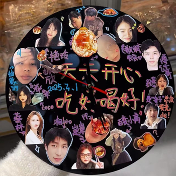 Стилен стенен часовник - ръчно изработен DIY подарък за фотоколаж за най-добра приятелка, модерен стил; батерия, механично движение, метален корпус, PVC циферблат