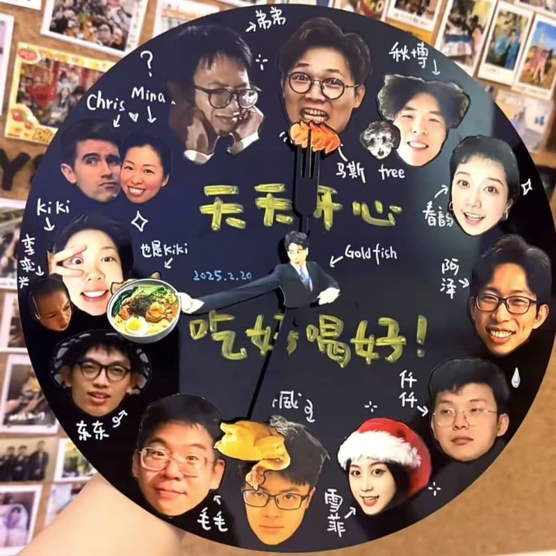 Стилен стенен часовник - ръчно изработен DIY подарък за фотоколаж за най-добра приятелка, модерен стил; батерия, механично движение, метален корпус, PVC циферблат