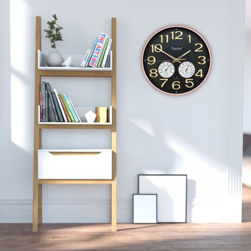 Стенен часовник Tianshun с термометър и хигромер, луминесцентен циферблат, кварцов механизъм и плавно движение на секундната стрелка