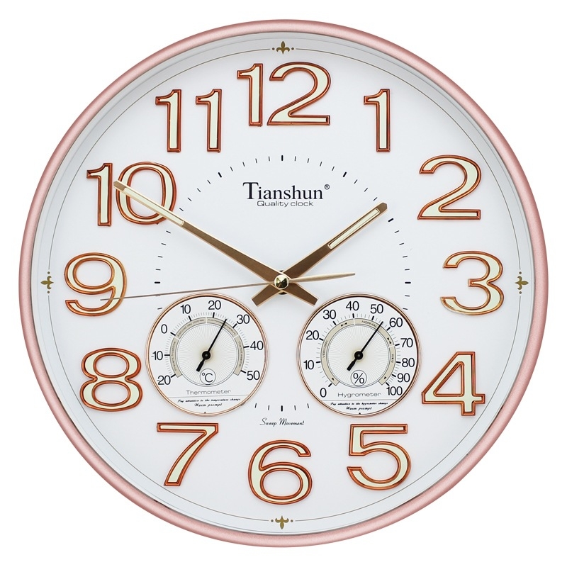 Стенен часовник Tianshun с термометър и хигромер, луминесцентен циферблат, кварцов механизъм и плавно движение на секундната стрелка