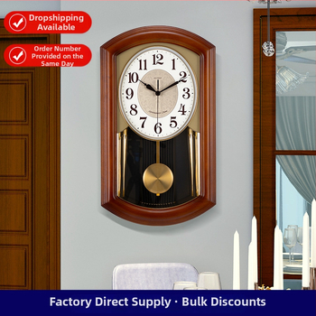 Стенно часовник JZB-GT9515-1, дървен корпус, метален циферблат, батерийно захранване, движение с плавен ход