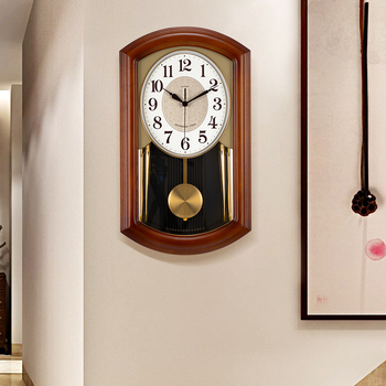 Стенно часовник JZB-GT9515-1, дървен корпус, метален циферблат, батерийно захранване, движение с плавен ход