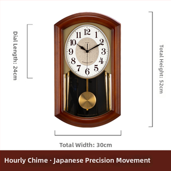 Стенно часовник JZB-GT9515-1, дървен корпус, метален циферблат, батерийно захранване, движение с плавен ход