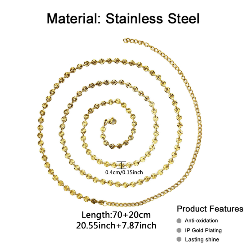 Стилен колан за талия от неръждаема стомана, с дизайн на двойни кръгове, дължина 60–80 см, ширина 0,4 см, ежедневен летен аксесоар.
