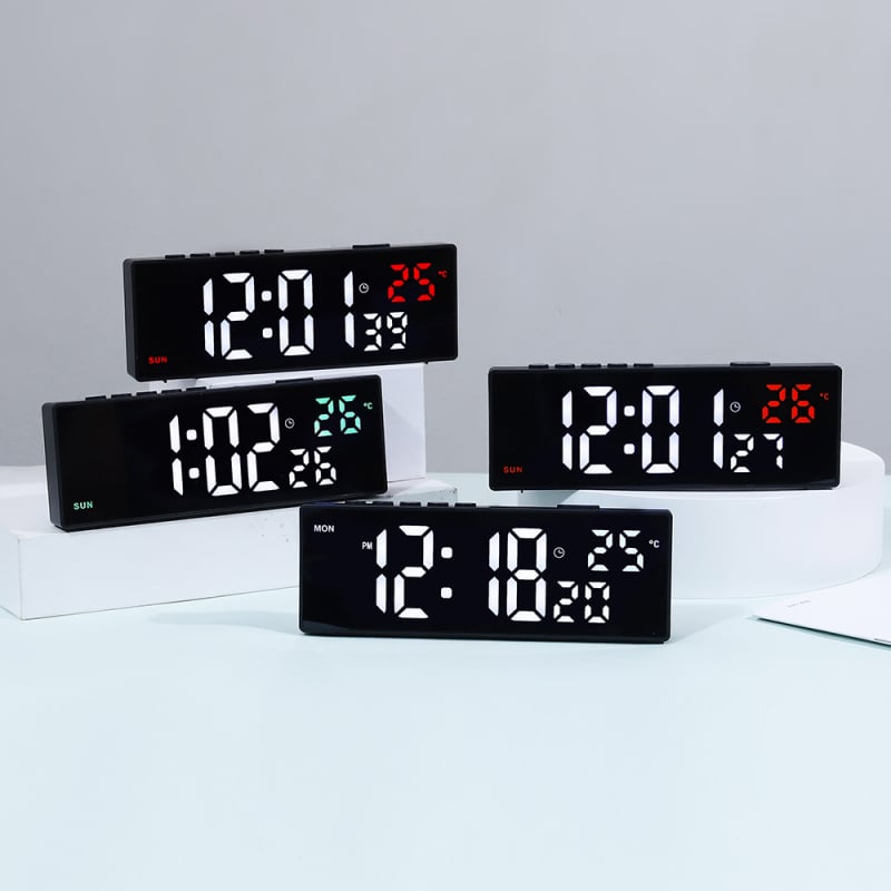 SY-5100 LED стенен часовник с аларма, календар и обратно броене - модерен правоъгълен дизайн, LED цифров дисплей, външно захранване