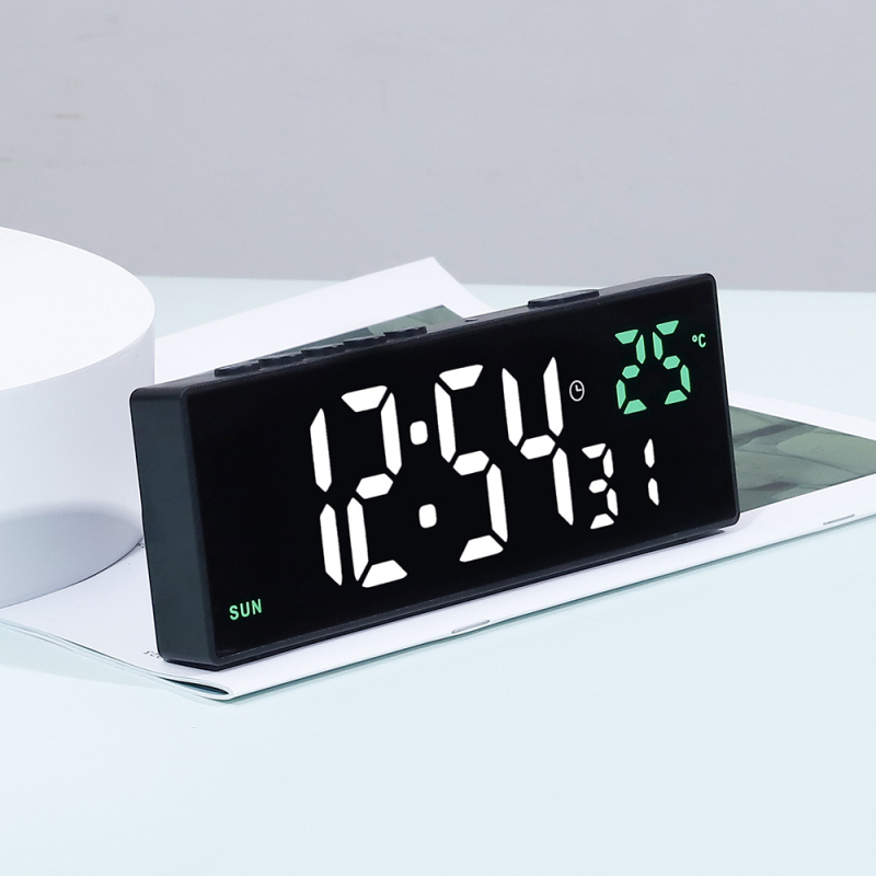SY-5100 LED стенен часовник с аларма, календар и обратно броене - модерен правоъгълен дизайн, LED цифров дисплей, външно захранване