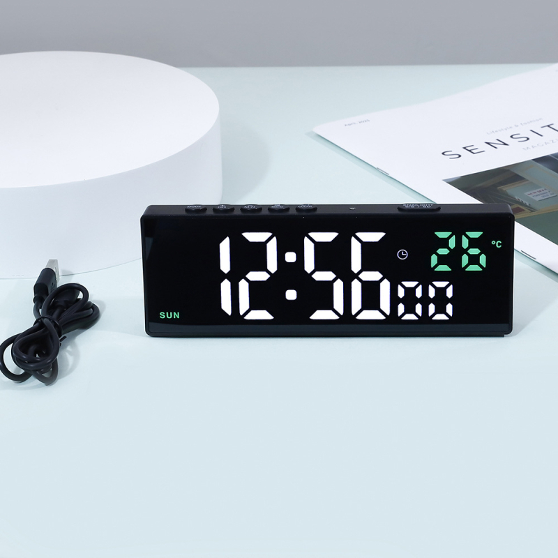 SY-5100 LED стенен часовник с аларма, календар и обратно броене - модерен правоъгълен дизайн, LED цифров дисплей, външно захранване