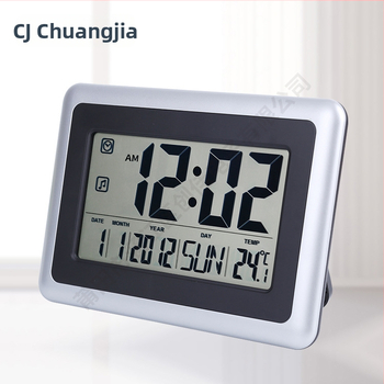 Стенен часовник с голям LCD дисплей, тиха работа, вечен календар и аларма; захранван от батерия