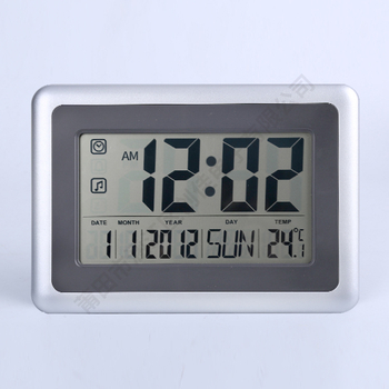 Стенен часовник с голям LCD дисплей, тиха работа, вечен календар и аларма; захранван от батерия