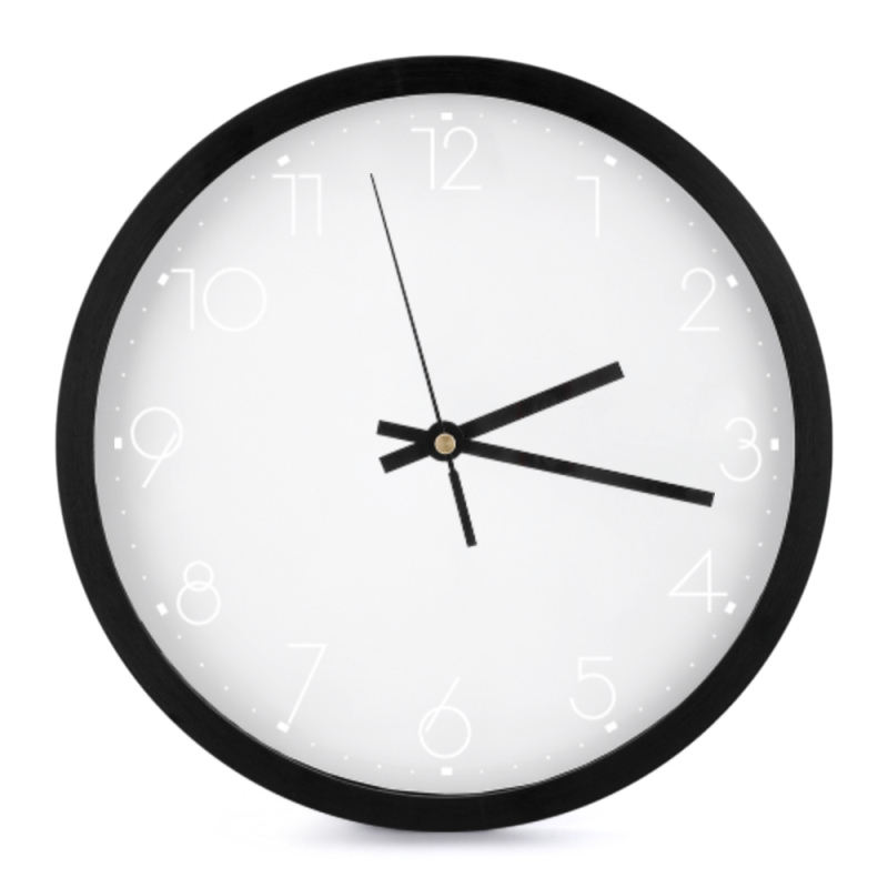 Стенно часовник с кръгла форма, прост стил, кварцово движение с плавен ход, аналогов дисплей със стрелки и цифри, батерийно захранване