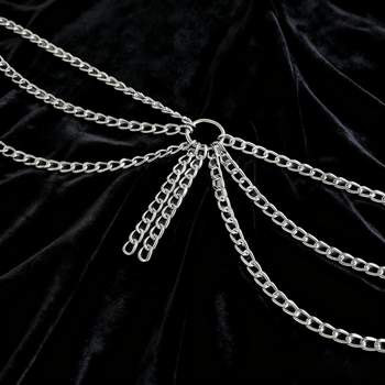 Колан за талия от метал, дължина 105 см, ширина 3 см, многослоен геометричен дизайн