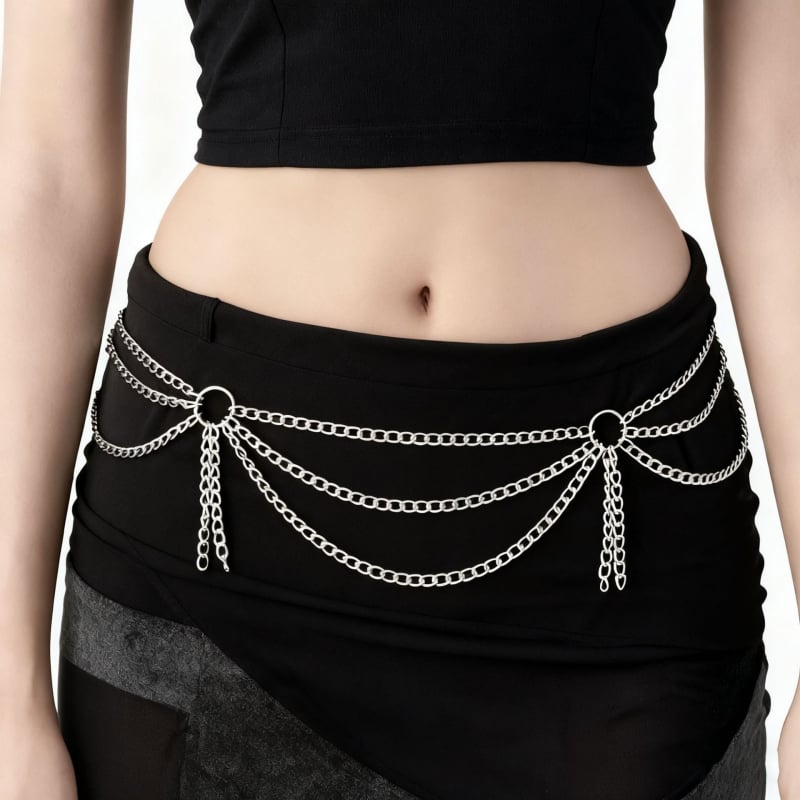 Колан за талия от метал, дължина 105 см, ширина 3 см, многослоен геометричен дизайн