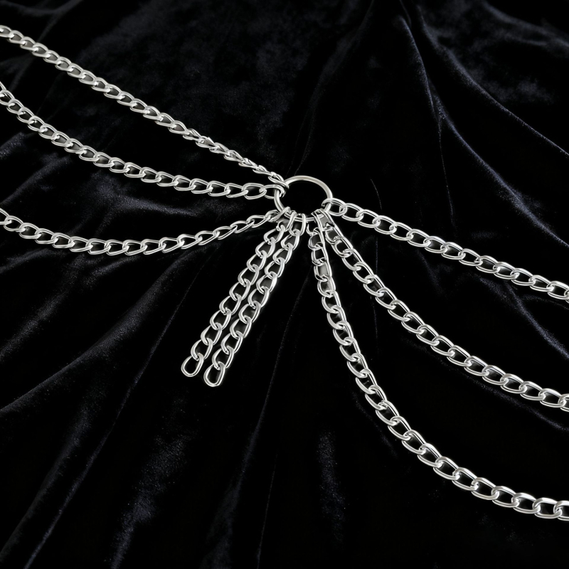 Колан за талия от метал, дължина 105 см, ширина 3 см, многослоен геометричен дизайн