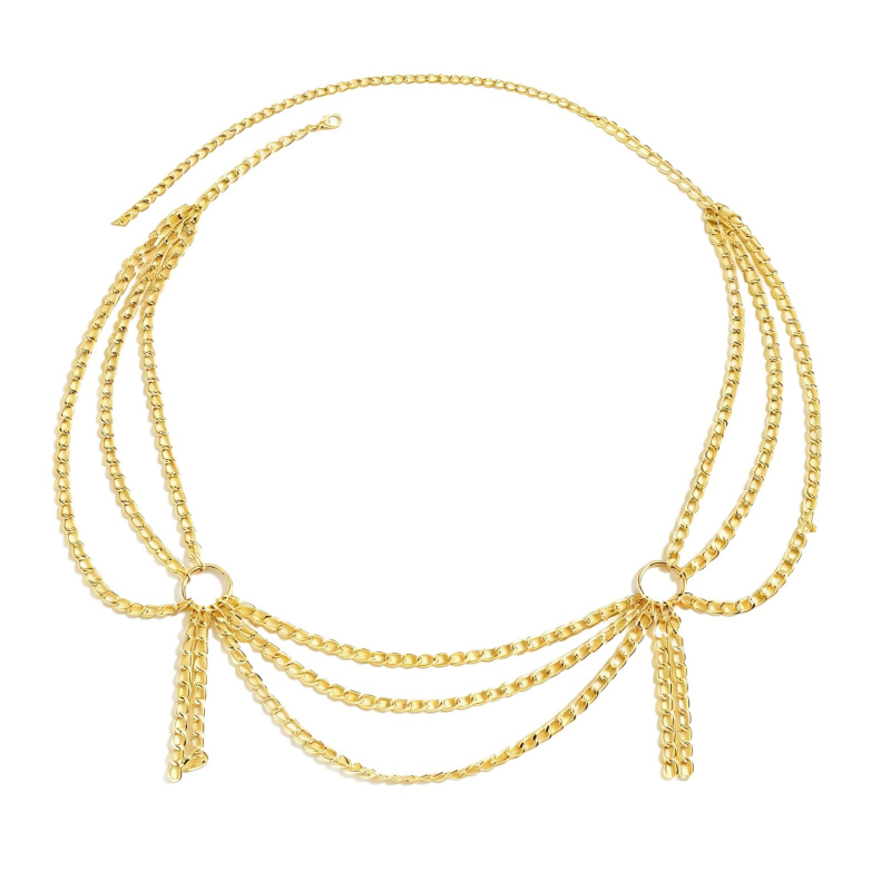 Колан за талия от метал, дължина 105 см, ширина 3 см, многослоен геометричен дизайн