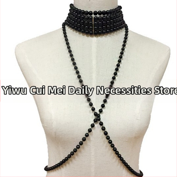 Колие с изкуствени перли, водно-вълнова верига, многослойно, U-образен дизайн