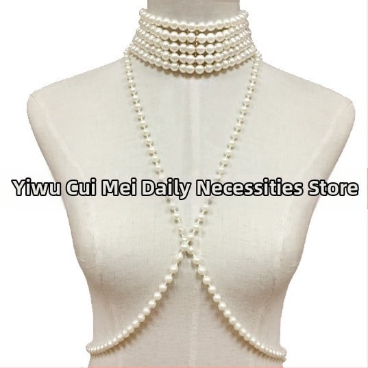 Колие с изкуствени перли, водно-вълнова верига, многослойно, U-образен дизайн