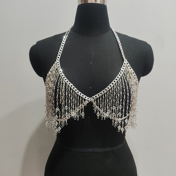 Телесна верига – комплект от две части с ресни и кристални мънини, гръдна и талия верига (Зимна колекция 2024)