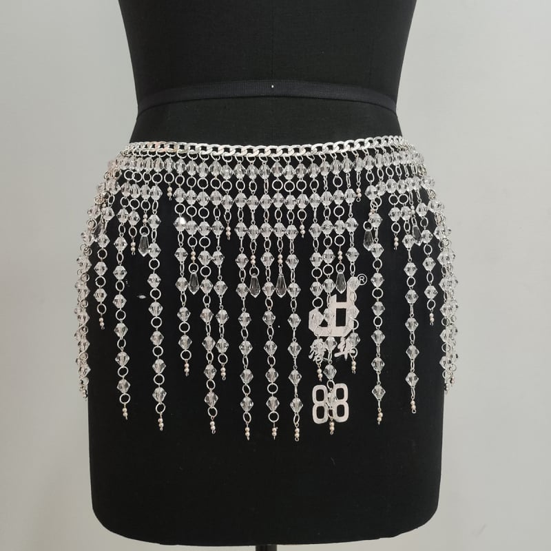 Телесна верига – комплект от две части с ресни и кристални мънини, гръдна и талия верига (Зимна колекция 2024)