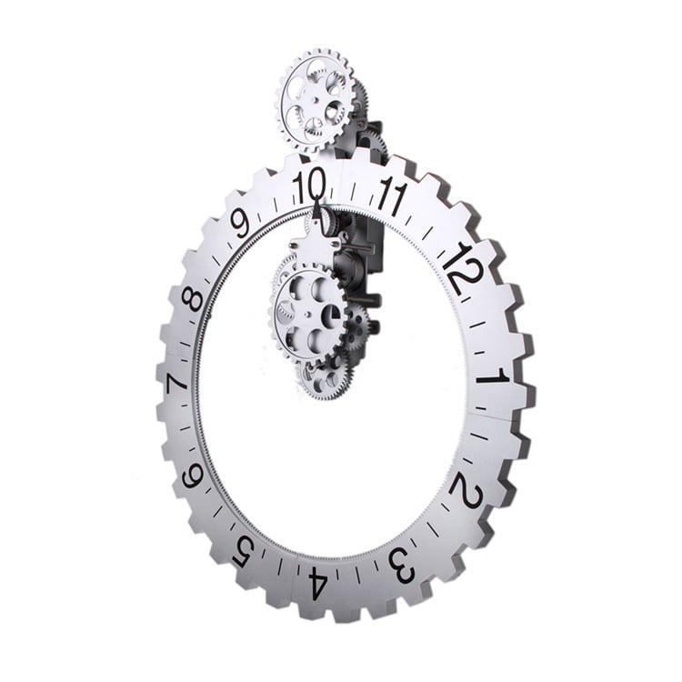 Европейски ретро стенен часовник с зъбни колела – кварцов механизъм, батерийно захранване, кръгъл, подходящ за всекидневна, кабинет и офис