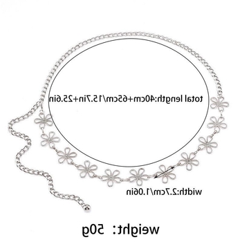 Метална талийна верига с флорален мотив, ажурен дизайн, универсален стил, дължина 105 cm, ширина 2,7 cm
