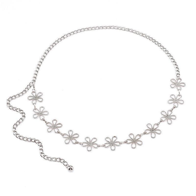 Метална талийна верига с флорален мотив, ажурен дизайн, универсален стил, дължина 105 cm, ширина 2,7 cm